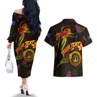 Northern Mariana Islands Couples Matching Off The Shoulder Long Sleeve Dress and Hawaiian Shirt Octopus Plumeria Polynesian Tattoo DT02 - Polynesian Pride