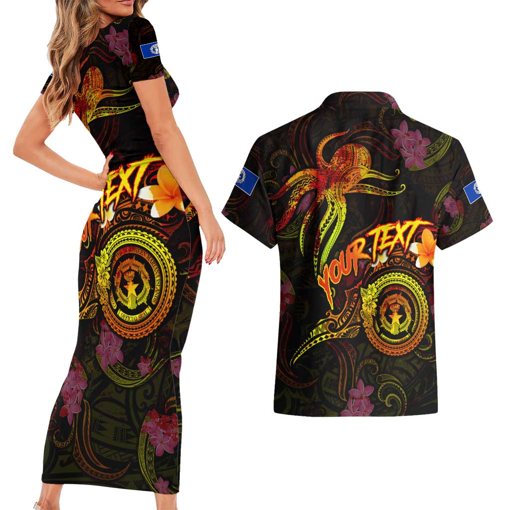 Northern Mariana Islands Couples Matching Short Sleeve Bodycon Dress and Hawaiian Shirt Octopus Plumeria Polynesian Tattoo DT02 - Polynesian Pride