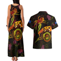 Northern Mariana Islands Couples Matching Tank Maxi Dress and Hawaiian Shirt Octopus Plumeria Polynesian Tattoo