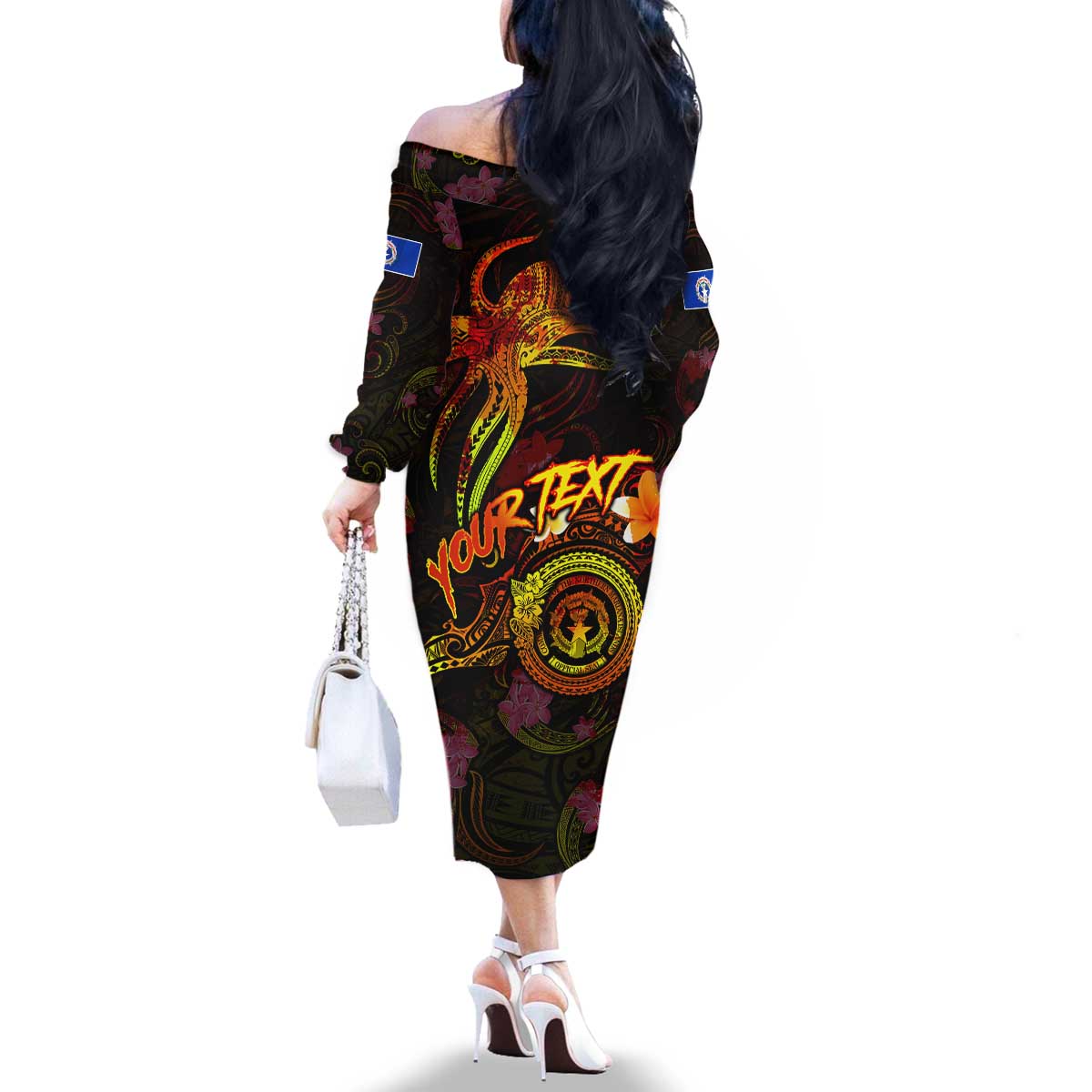 Northern Mariana Islands Family Matching Off The Shoulder Long Sleeve Dress and Hawaiian Shirt Octopus Plumeria Polynesian Tattoo DT02 - Polynesian Pride