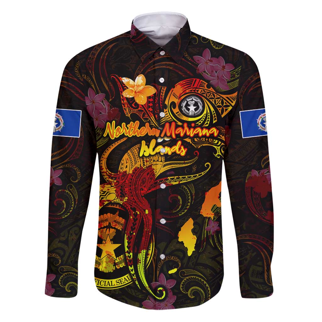 Northern Mariana Islands Family Matching Puletasi and Hawaiian Shirt Octopus Plumeria Polynesian Tattoo DT02 Dad's Shirt - Long Sleeve Black - Polynesian Pride