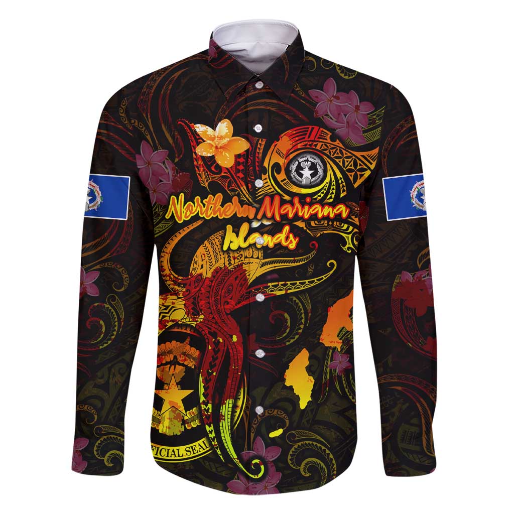 Northern Mariana Islands Family Matching Short Sleeve Bodycon Dress and Hawaiian Shirt Octopus Plumeria Polynesian Tattoo DT02 Dad's Shirt - Long Sleeve Black - Polynesian Pride