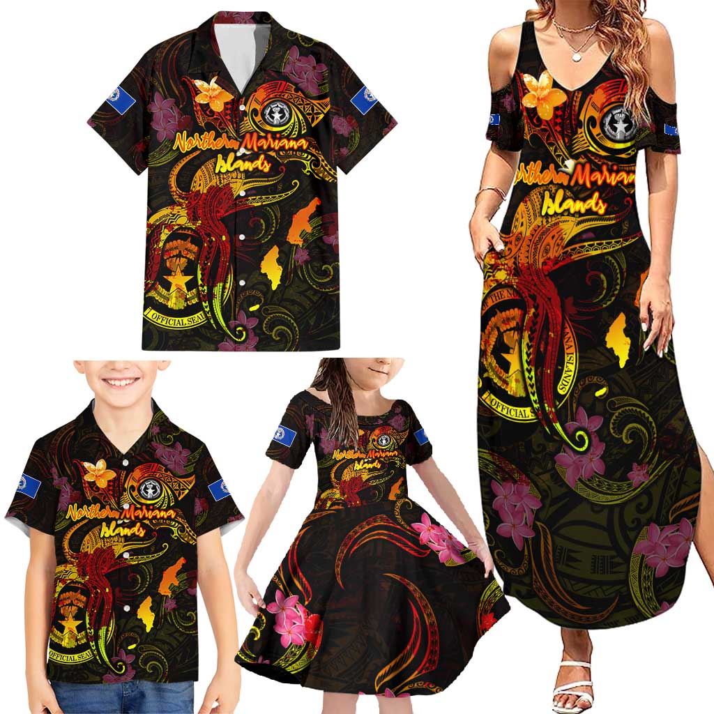 Northern Mariana Islands Family Matching Summer Maxi Dress and Hawaiian Shirt Octopus Plumeria Polynesian Tattoo DT02 - Polynesian Pride