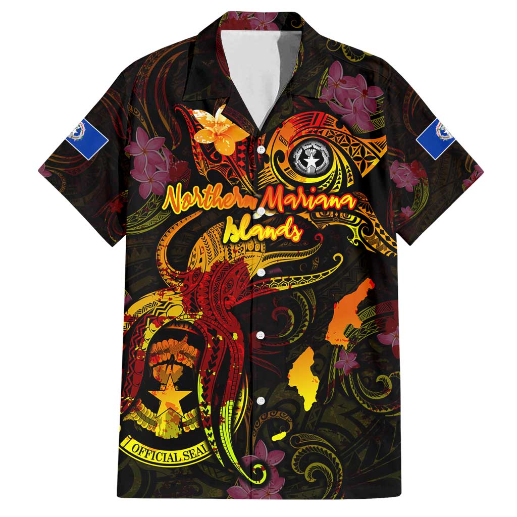 Northern Mariana Islands Family Matching Summer Maxi Dress and Hawaiian Shirt Octopus Plumeria Polynesian Tattoo DT02 Dad's Shirt - Short Sleeve Black - Polynesian Pride