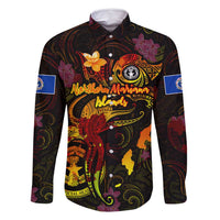 Northern Mariana Islands Family Matching Summer Maxi Dress and Hawaiian Shirt Octopus Plumeria Polynesian Tattoo DT02 Dad's Shirt - Long Sleeve Black - Polynesian Pride