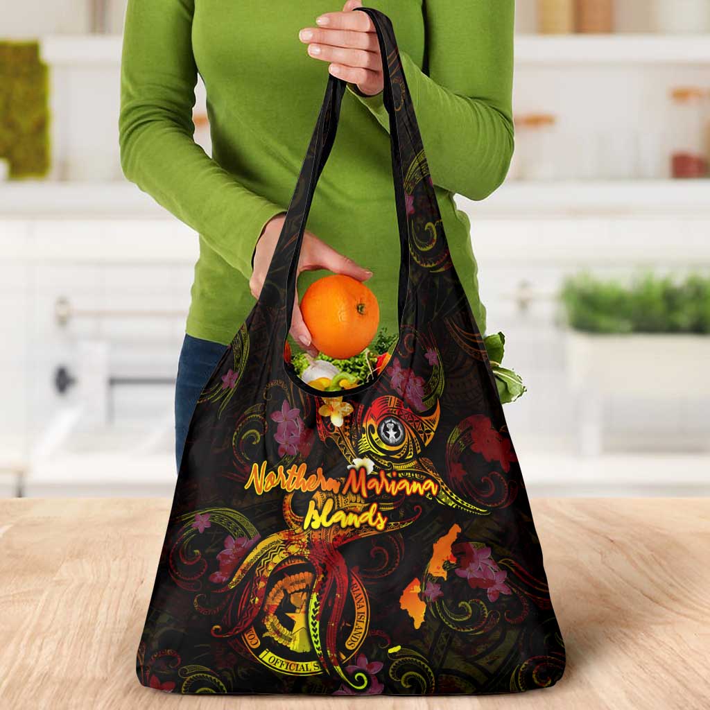 Northern Mariana Islands Grocery Bag Octopus Plumeria Polynesian Tattoo
