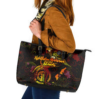 Northern Mariana Islands Leather Tote Bag Octopus Plumeria Polynesian Tattoo