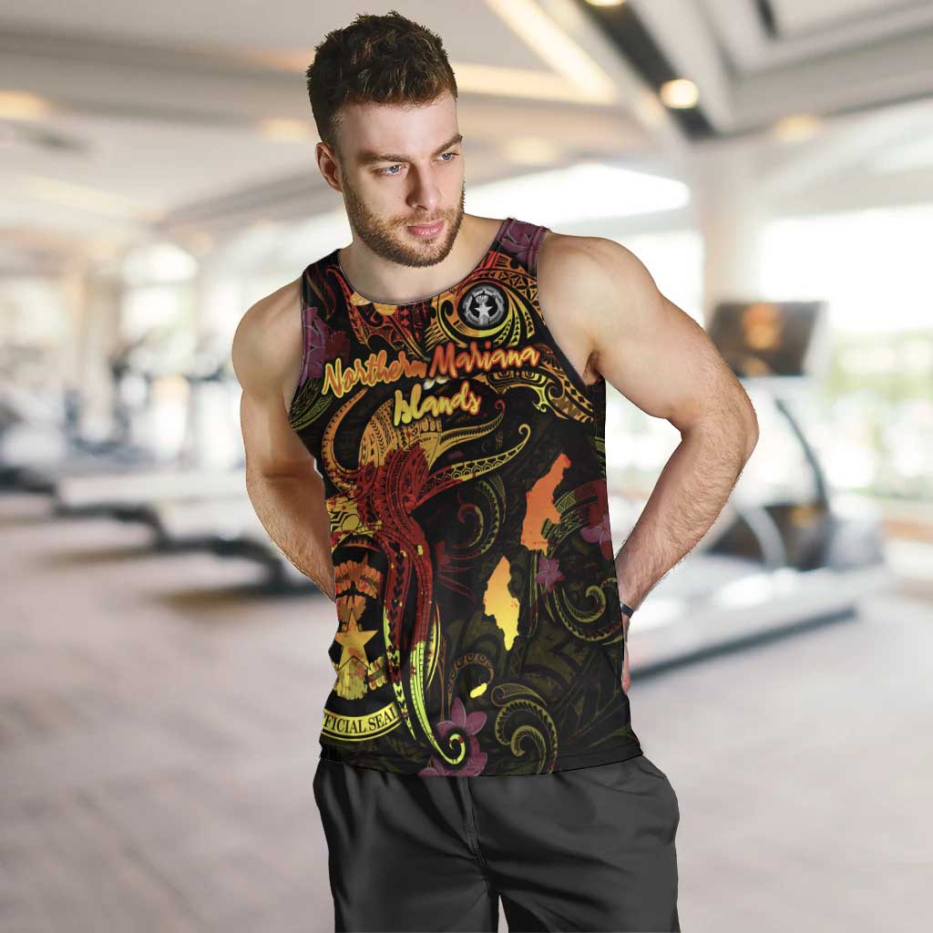 Northern Mariana Islands Men Tank Top Octopus Plumeria Polynesian Tattoo