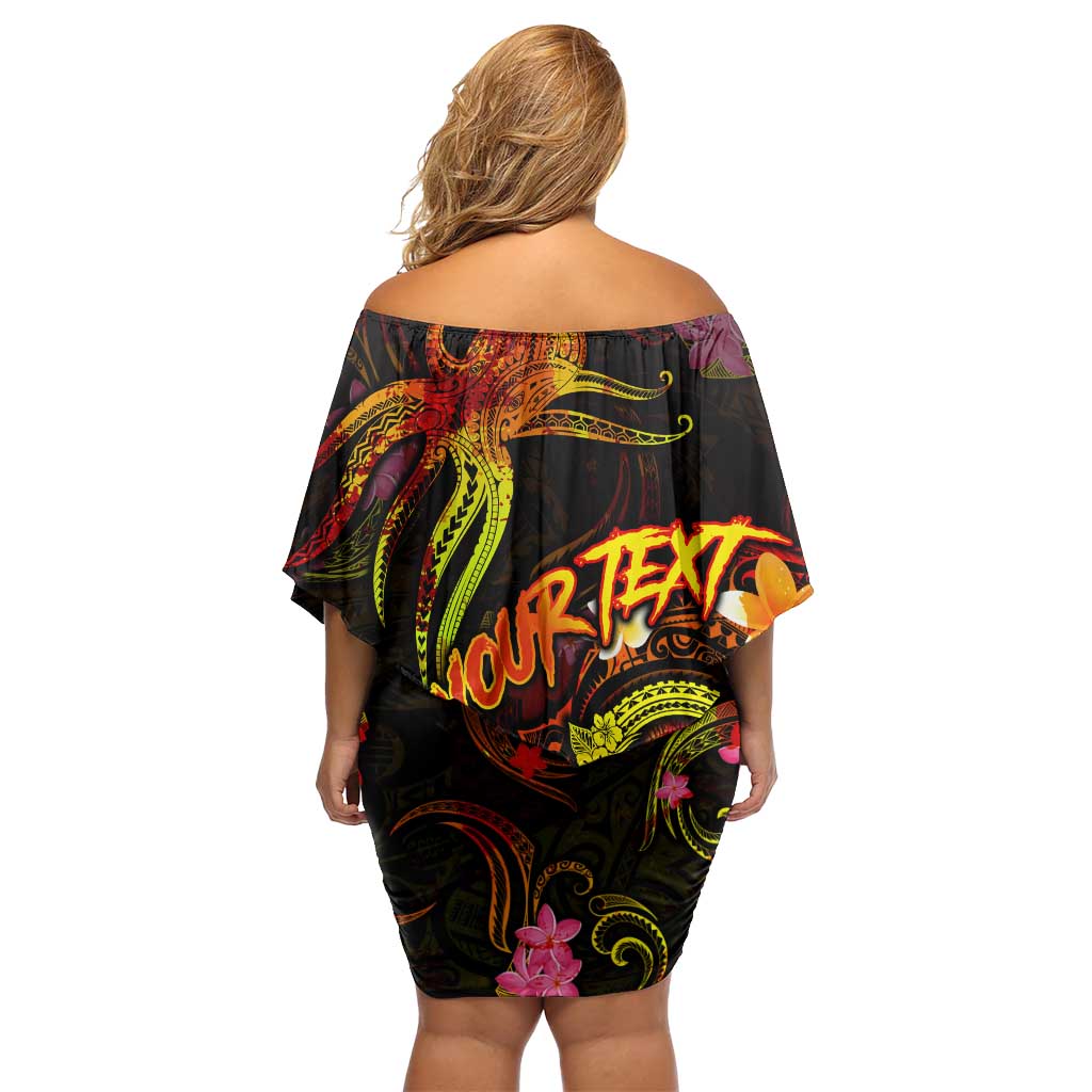 Northern Mariana Islands Off Shoulder Short Dress Octopus Plumeria Polynesian Tattoo