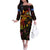 Northern Mariana Islands Off The Shoulder Long Sleeve Dress Octopus Plumeria Polynesian Tattoo