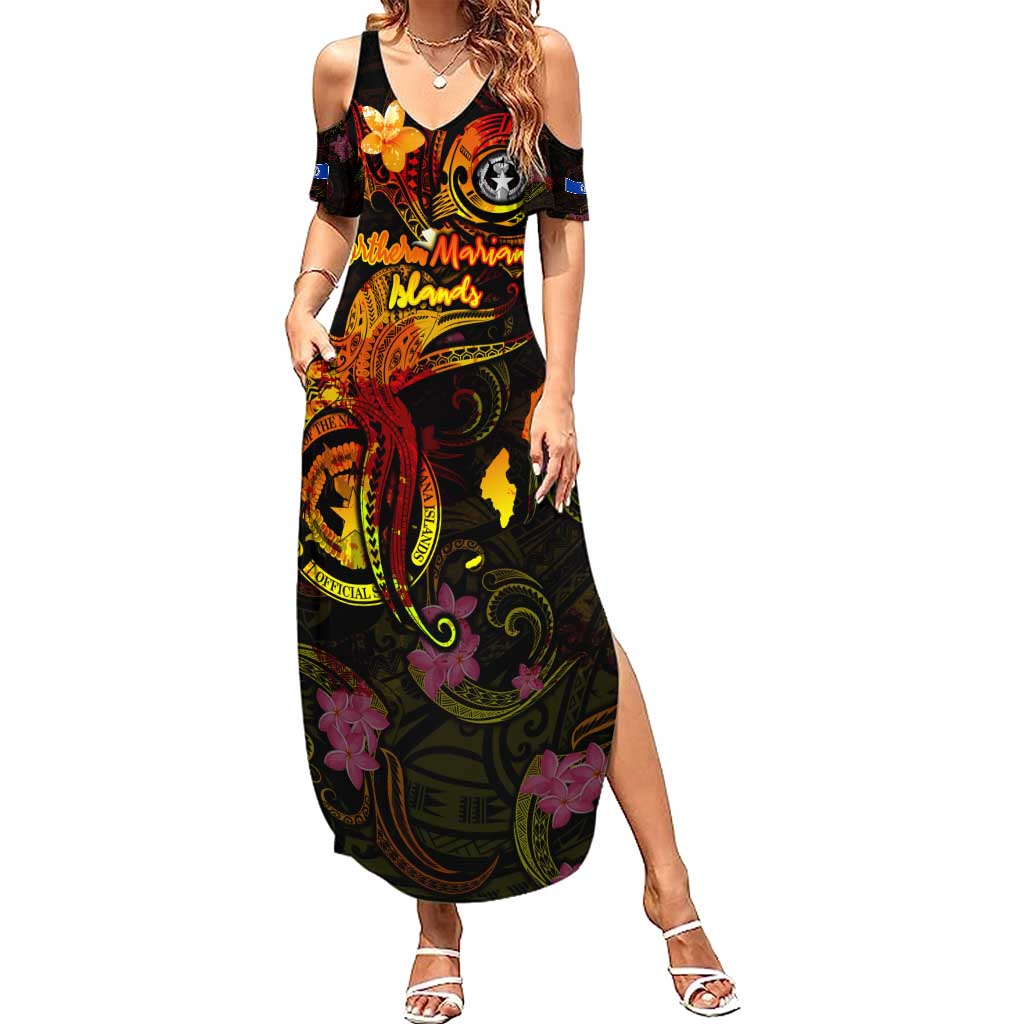Northern Mariana Islands Summer Maxi Dress Octopus Plumeria Polynesian Tattoo