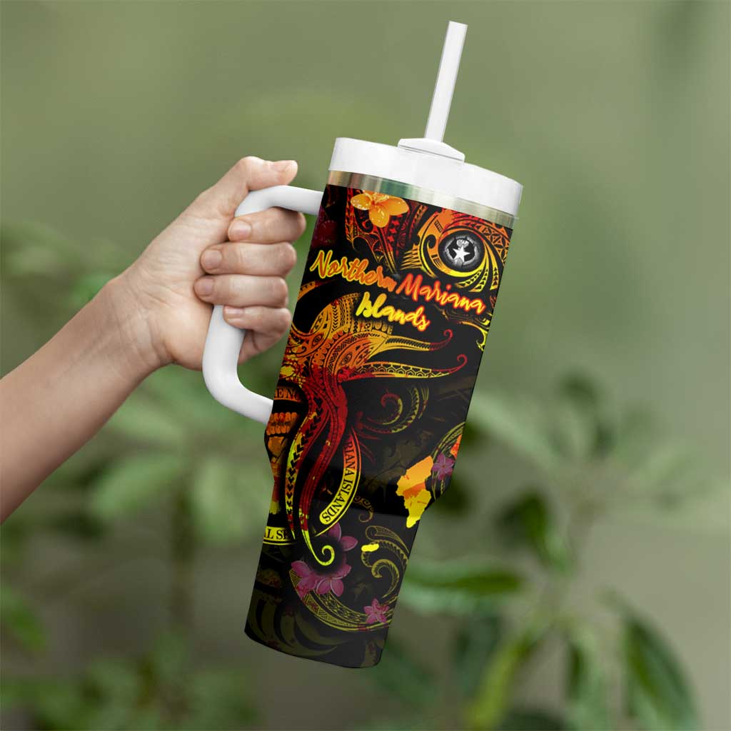 Northern Mariana Islands Tumbler With Handle Octopus Plumeria Polynesian Tattoo