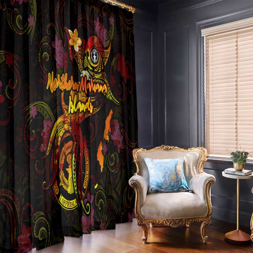 Northern Mariana Islands Window Curtain Octopus Plumeria Polynesian Tattoo