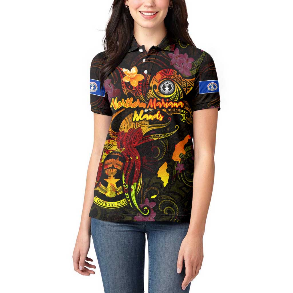 Northern Mariana Islands Women Polo Shirt Octopus Plumeria Polynesian Tattoo