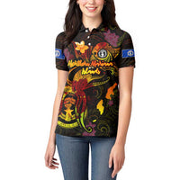 Northern Mariana Islands Women Polo Shirt Octopus Plumeria Polynesian Tattoo