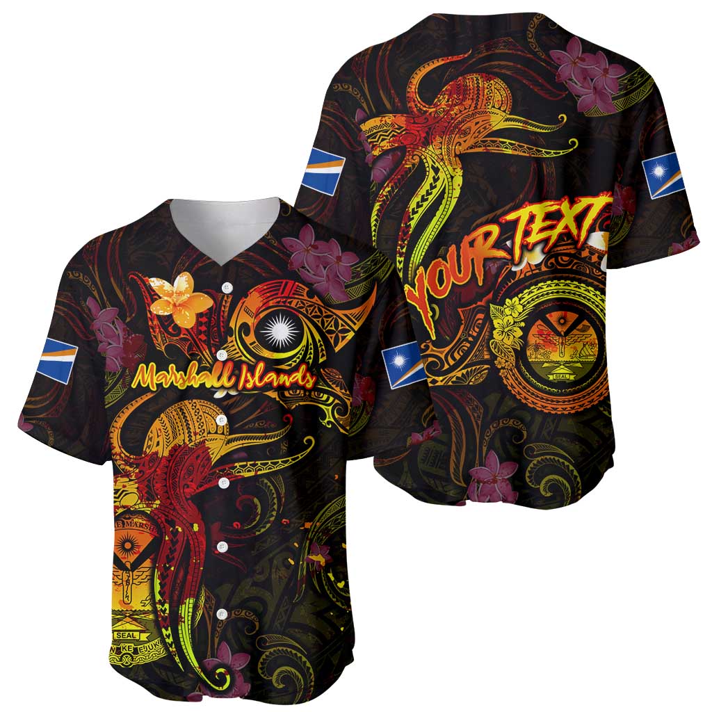 Marshall Islands Baseball Jersey Octopus Plumeria Polynesian Tattoo