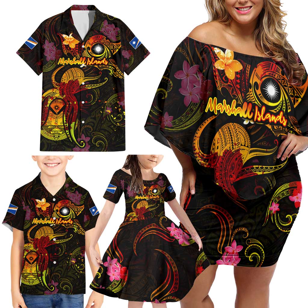 Marshall Islands Family Matching Off Shoulder Short Dress and Hawaiian Shirt Octopus Plumeria Polynesian Tattoo DT02 - Polynesian Pride