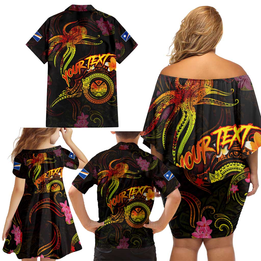 Marshall Islands Family Matching Off Shoulder Short Dress and Hawaiian Shirt Octopus Plumeria Polynesian Tattoo DT02 - Polynesian Pride