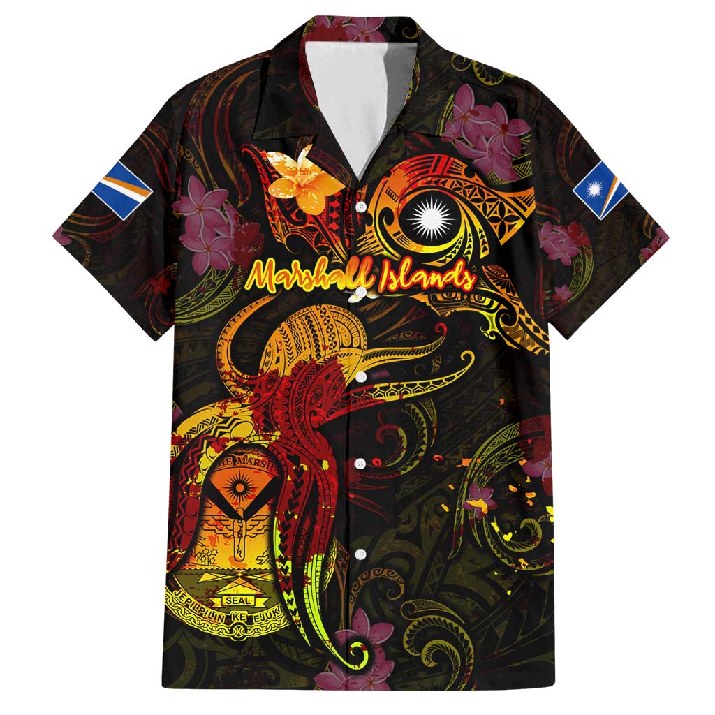 Marshall Islands Family Matching Tank Maxi Dress and Hawaiian Shirt Octopus Plumeria Polynesian Tattoo DT02 Dad's Shirt - Short Sleeve Black - Polynesian Pride