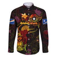 Marshall Islands Family Matching Tank Maxi Dress and Hawaiian Shirt Octopus Plumeria Polynesian Tattoo DT02 Dad's Shirt - Long Sleeve Black - Polynesian Pride