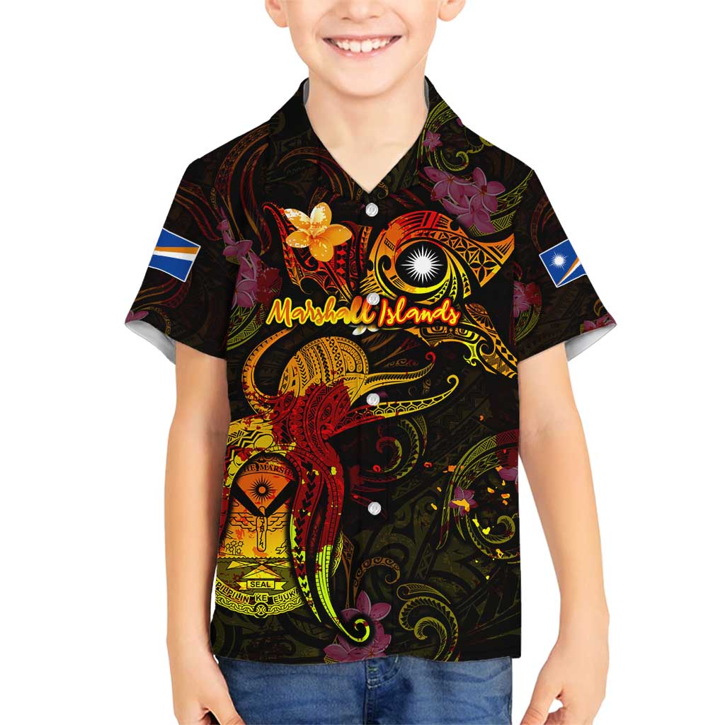 Marshall Islands Family Matching Tank Maxi Dress and Hawaiian Shirt Octopus Plumeria Polynesian Tattoo DT02 Son's Shirt Black - Polynesian Pride