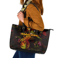 Marshall Islands Leather Tote Bag Octopus Plumeria Polynesian Tattoo DT02 Black - Polynesian Pride