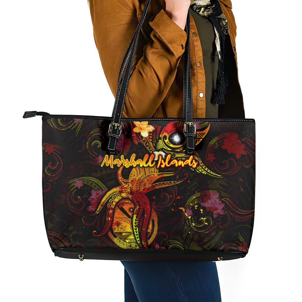 Marshall Islands Leather Tote Bag Octopus Plumeria Polynesian Tattoo DT02 - Polynesian Pride