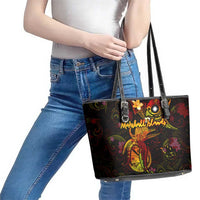 Marshall Islands Leather Tote Bag Octopus Plumeria Polynesian Tattoo DT02 - Polynesian Pride