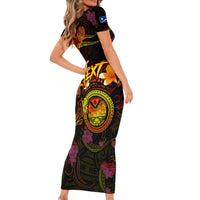 Marshall Islands Short Sleeve Bodycon Dress Octopus Plumeria Polynesian Tattoo