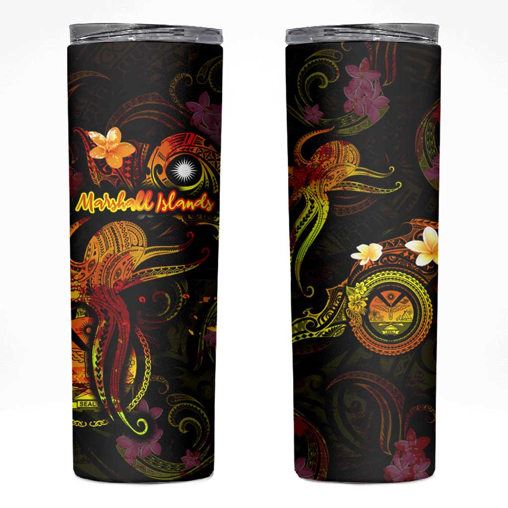 Marshall Islands Skinny Tumbler Octopus Plumeria Polynesian Tattoo DT02 Black - Polynesian Pride