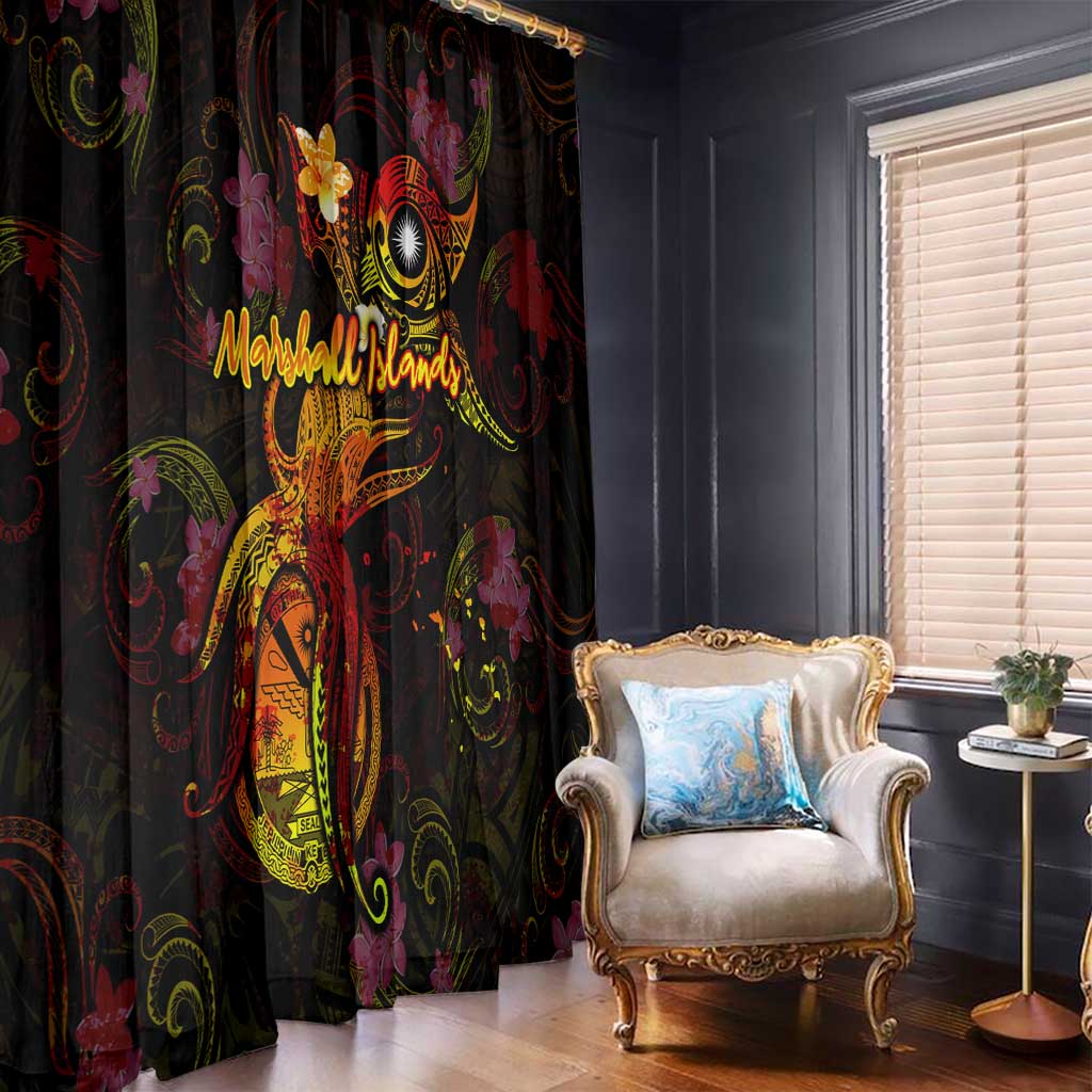 Marshall Islands Window Curtain Octopus Plumeria Polynesian Tattoo
