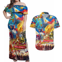 Custom The Philippines 126th Independence Anniversary Couples Matching Off Shoulder Maxi Dress and Hawaiian Shirt Art Style DT02 Art - Polynesian Pride