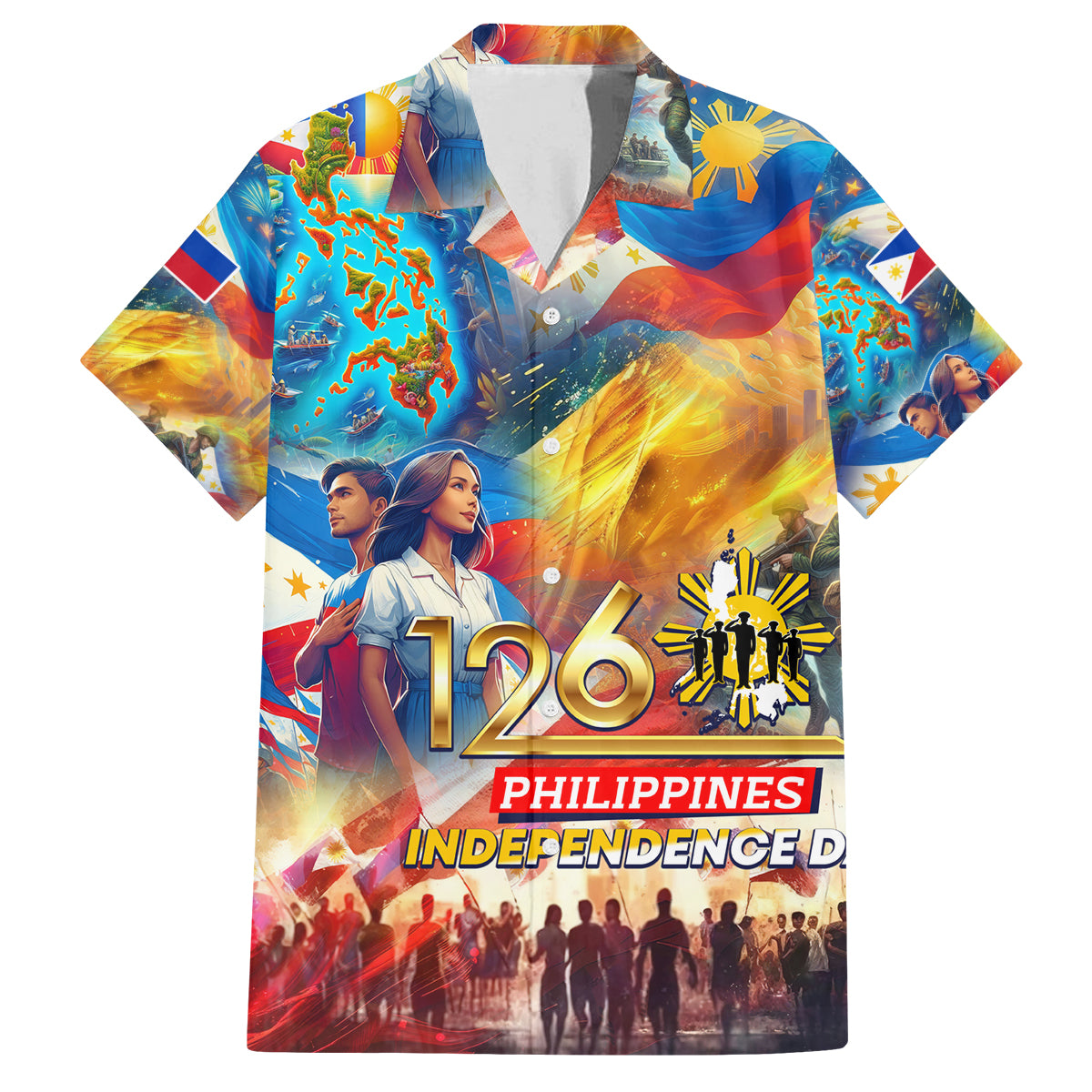 Custom The Philippines 126th Independence Anniversary Family Matching Long Sleeve Bodycon Dress and Hawaiian Shirt Art Style DT02 Dad's Shirt - Short Sleeve Art - Polynesian Pride