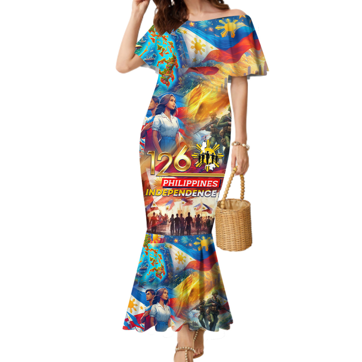 Custom The Philippines 126th Independence Anniversary Family Matching Mermaid Dress and Hawaiian Shirt Art Style DT02 Mom's Dress Art - Polynesian Pride