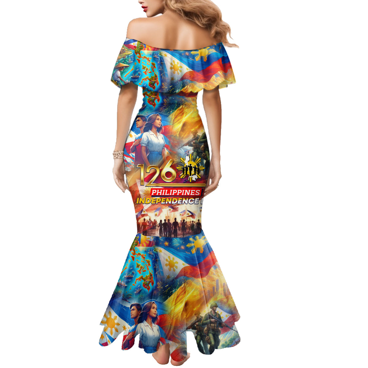 Custom The Philippines 126th Independence Anniversary Family Matching Mermaid Dress and Hawaiian Shirt Art Style DT02 - Polynesian Pride