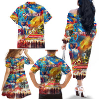Custom The Philippines 126th Independence Anniversary Family Matching Off The Shoulder Long Sleeve Dress and Hawaiian Shirt Art Style DT02 - Polynesian Pride