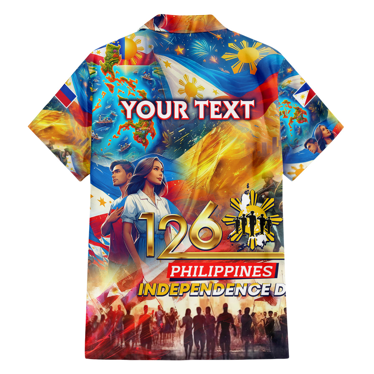 Custom The Philippines 126th Independence Anniversary Family Matching Tank Maxi Dress and Hawaiian Shirt Art Style