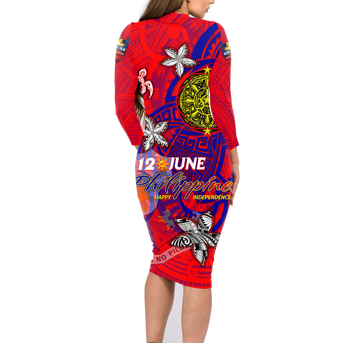 Personalized Philippines 12 June Independence Day Family Matching Long Sleeve Bodycon Dress and Hawaiian Shirt Polynesian Turtle Plumeria DT02 - Polynesian Pride