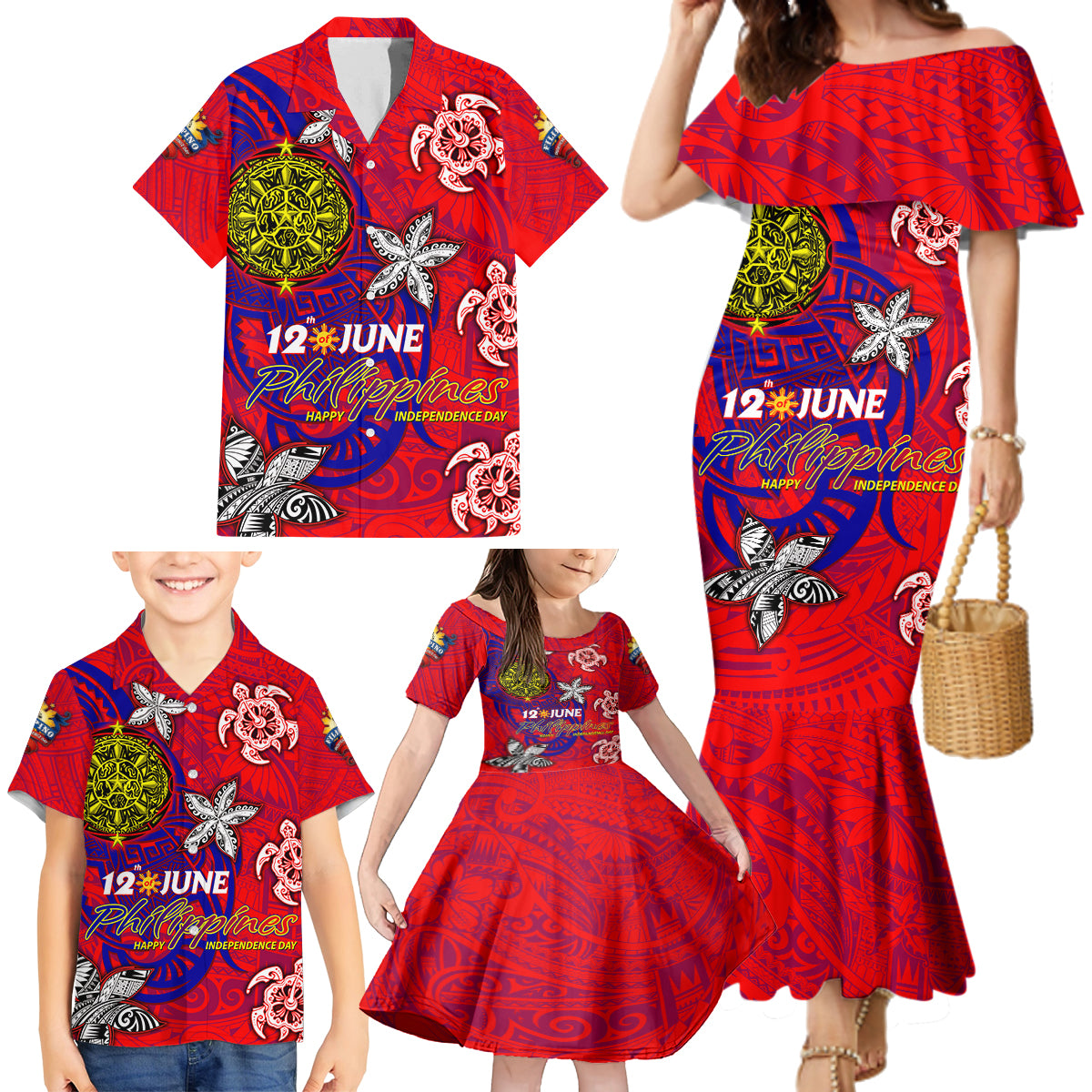 Personalized Philippines 12 June Independence Day Family Matching Mermaid Dress and Hawaiian Shirt Polynesian Turtle Plumeria DT02 - Polynesian Pride