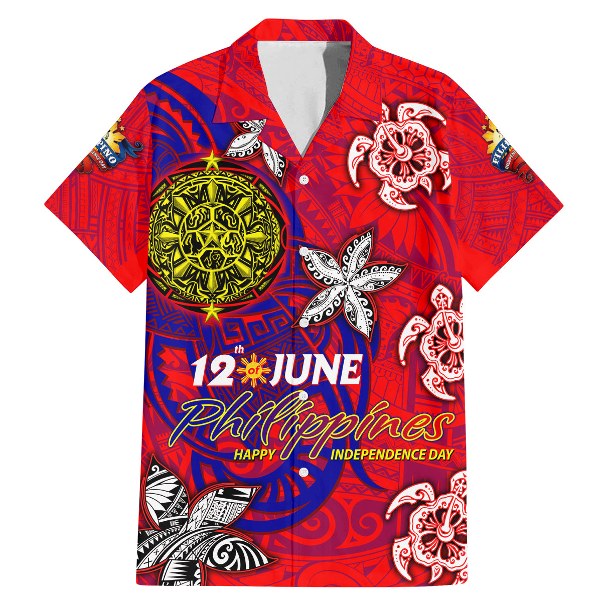 Personalized Philippines 12 June Independence Day Family Matching Mermaid Dress and Hawaiian Shirt Polynesian Turtle Plumeria DT02 Dad's Shirt - Short Sleeve Red - Polynesian Pride
