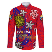 Personalized Philippines 12 June Independence Day Family Matching Off The Shoulder Long Sleeve Dress and Hawaiian Shirt Polynesian Turtle Plumeria DT02 Dad's Shirt - Long Sleeve Red - Polynesian Pride