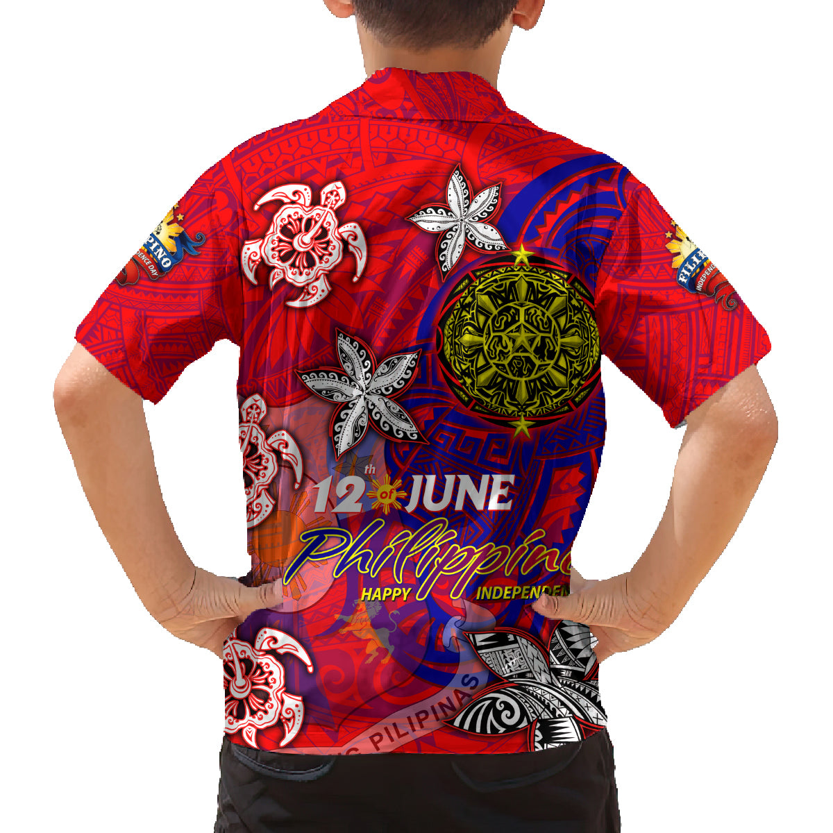 Personalized Philippines 12 June Independence Day Family Matching Tank Maxi Dress and Hawaiian Shirt Polynesian Turtle Plumeria