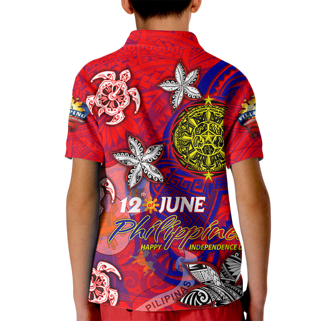 Personalized Philippines 12 June Independence Day Kid Polo Shirt Polynesian Turtle Plumeria