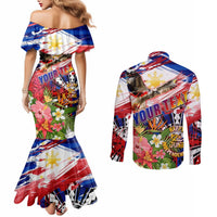 Personalized Philippines Independence Day Couples Matching Mermaid Dress and Long Sleeve Button Shirt Polynesia Filipinas Eagle Hibiscus DT02 - Polynesian Pride