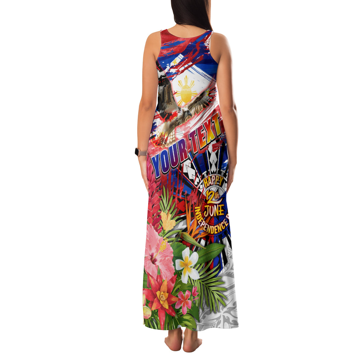 Personalized Philippines Independence Day Family Matching Tank Maxi Dress and Hawaiian Shirt Polynesia Filipinas Eagle Hibiscus