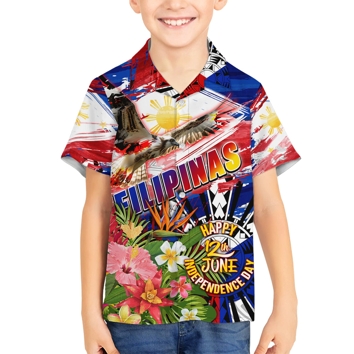 Personalized Philippines Independence Day Family Matching Tank Maxi Dress and Hawaiian Shirt Polynesia Filipinas Eagle Hibiscus
