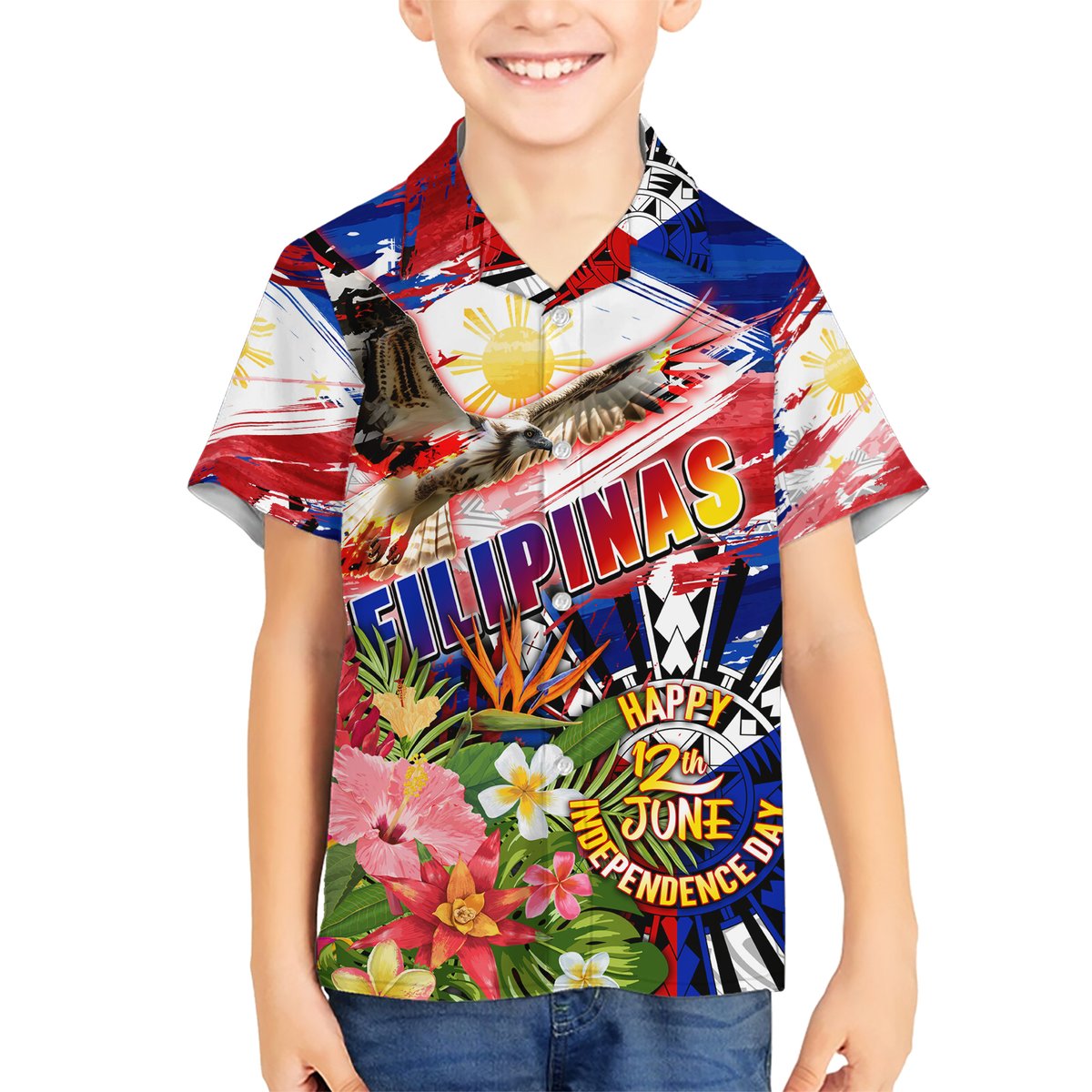 Personalized Philippines Independence Day Hawaiian Shirt Polynesia Filipinas Eagle Hibiscus