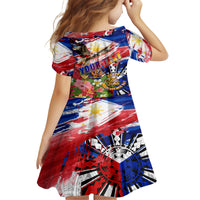 Personalized Philippines Independence Day Kid Short Sleeve Dress Polynesia Filipinas Eagle Hibiscus