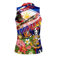 Personalized Philippines Independence Day Women Sleeveless Polo Shirt Polynesia Filipinas Eagle Hibiscus