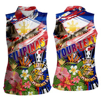 Personalized Philippines Independence Day Women Sleeveless Polo Shirt Polynesia Filipinas Eagle Hibiscus
